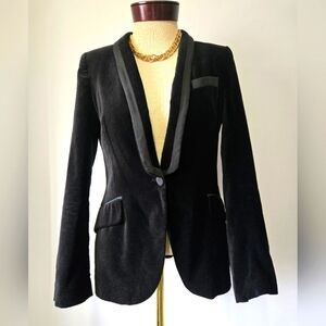 ZARA Black Velvet Blazer With Satin Lined Lapel. Size Medium